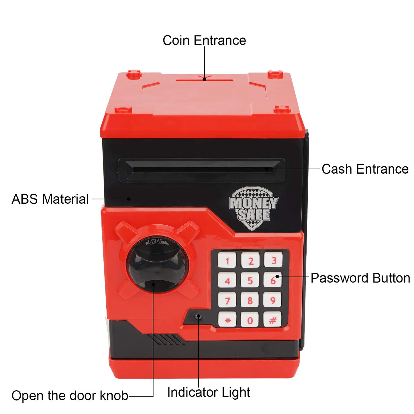 Adevena Electronic Piggy Bank, Mini Atm Password Money Bank Cash Coins Saving Box For Kids, Cartoon Safe Bank Box Perfect Toy Gifts For Boys Girls (Red)