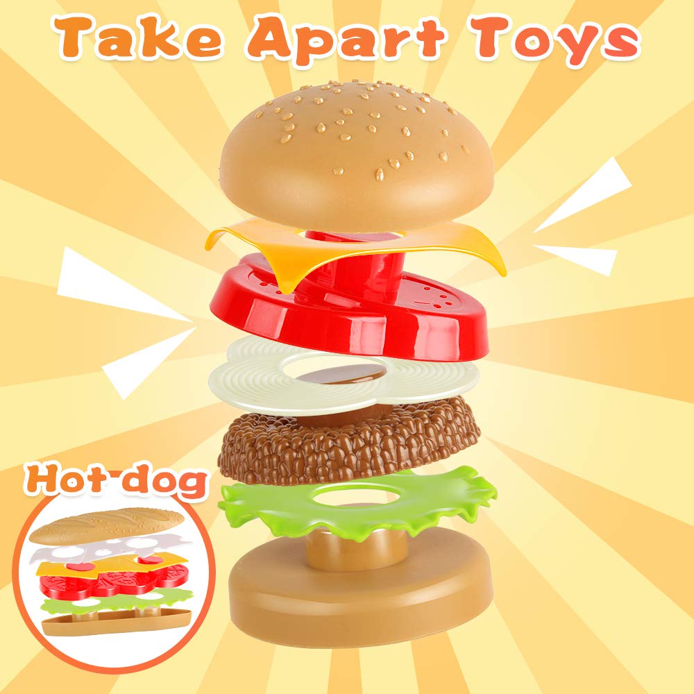 Fast Food Set 59 PCS Kitchen Toy Set for Pretend Play, Kitchen Accessories ,Removable Food Toy, Kids Toddlers Play Food Toys, Pa