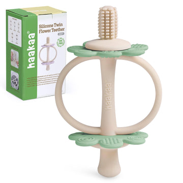 haakaa Silicone Baby Teething Toys,Nipple-Shaped End for Gum Massage,360 Baby Toothbrush Head for Self-Brushing Training,Easy to
