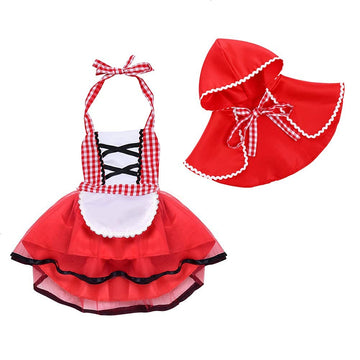 Little Red Riding Hood Costume For Girls Baby Toddler 1St 2Nd Halloween Outfit Fancy Cosplay Deluxe Storybook Plaid Maid Apron Dress Up Cape Cloak Kids Fairy Tale Princess Party Supply 12-18 Months