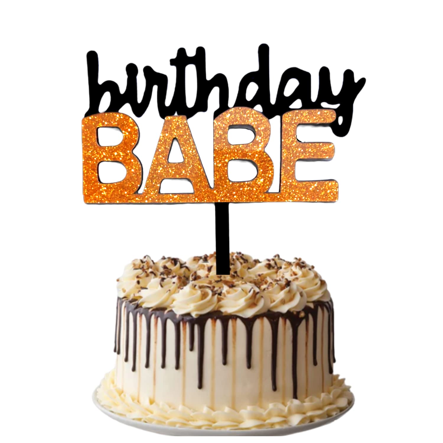 Party Decorz Birthday Babe Cake Topper |5 Inch, 1Pcs Black & Golden Double Color Acrylic Birthday Babe Cake Topper/Cupcake Toppe