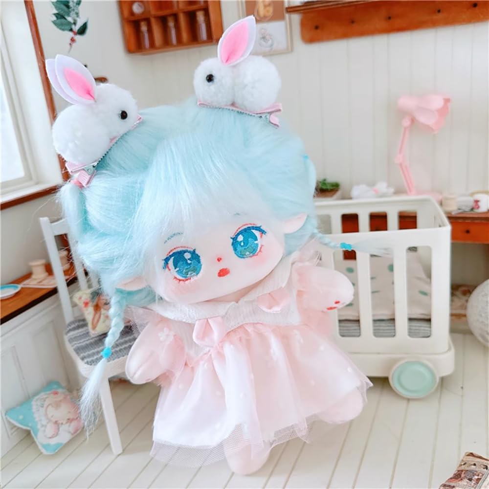 Niannyyhouse 20Cm Plush Doll Light Blue Hair Girl Humanoid Stuffed Body No Attribute 8In Normal Body Wearable Clothing Dress Up Gifts (5-With Skeleton)