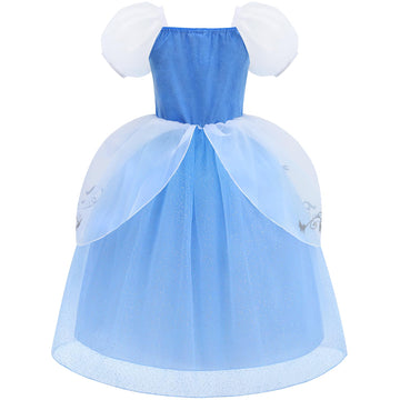Aolliya Princess Cinderella Dress for Girls Puff Sleeve Princess Costume Fancy Dress Up for Halloween Cosplay Carnival Blue