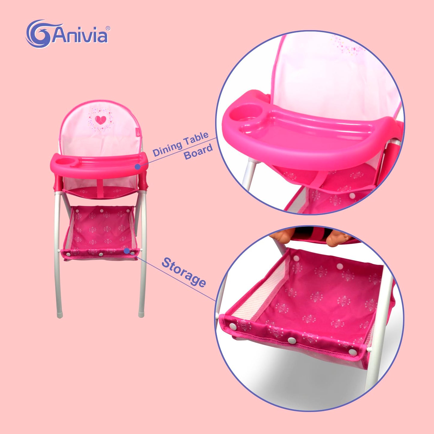 Anivia Baby Doll High Chair, Toy High Chair For Baby Doll (Dh010A Pink)