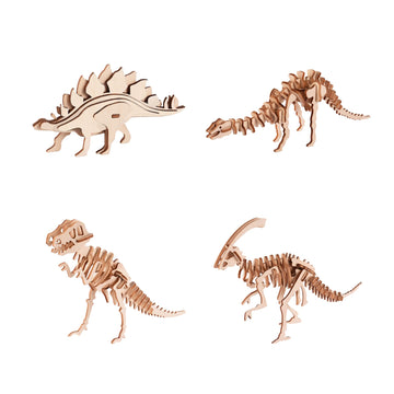 Wooden Dinosaur Puzzles For Ages 8+, 4 Pack 3D Wooden Puzzles, Stem Kits For Kids & Adults, Wood Crafts Model Kits, Stem Toys, D