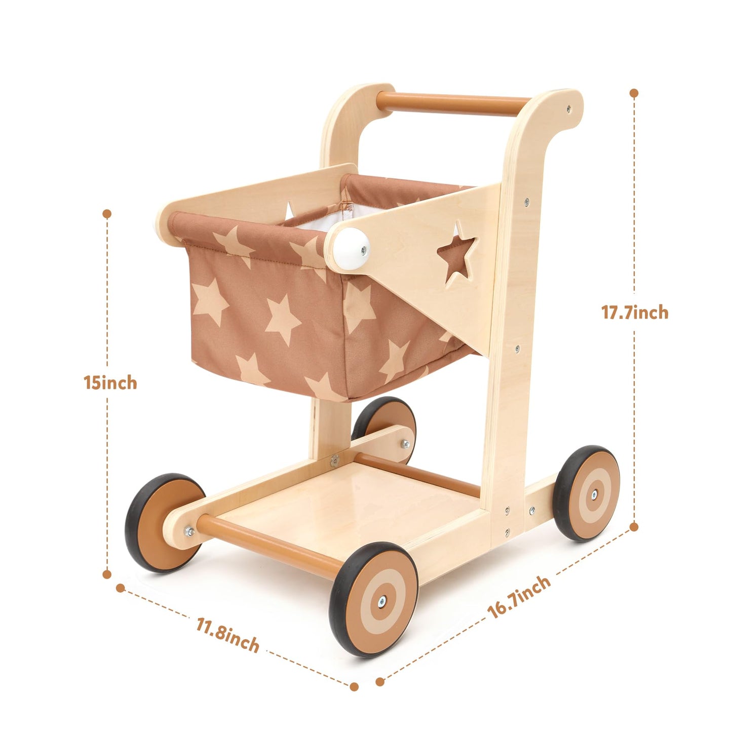 Asweets 2 In 1 Wooden Baby Walker Push And Pull Doll Stroller,Shopping Cart Learning Walker For Boys And Girls Sit Stand Learning Walker Toddler Toy (Brown)