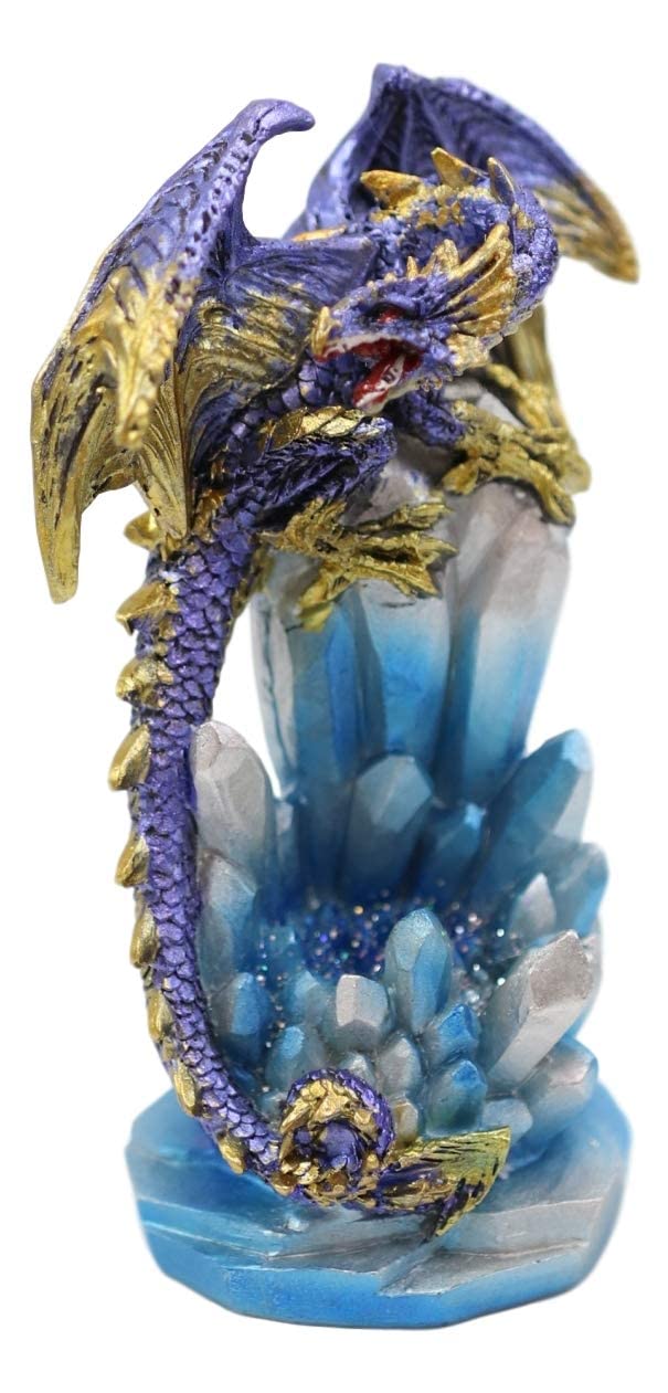Ebros 6.25' Tall Purple And Gold Cosmic Galaxy Dragon On Blue Crystal Stalactite Rock Statue With Led Night Light Feature As Dungeons And Dragons Fantasy Decor Accent Figurine