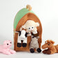 Plush Farm House With Animals- Five (5) Stuffed Farm Animals (Horse, Lamb, Cow, Pig, Grey Horse) In Play Farm House