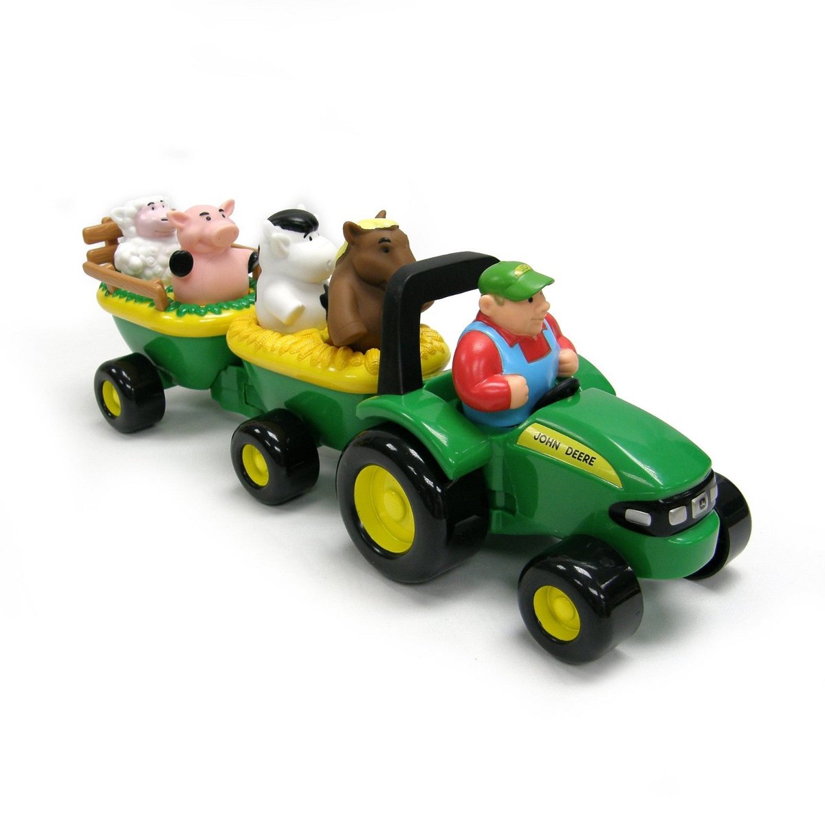 TOMY John Deere Animal Sounds Hayride Musical Tractor Toy - Musical Hayride and Farm Animal Toddler Toys - Includes Farmer Figur