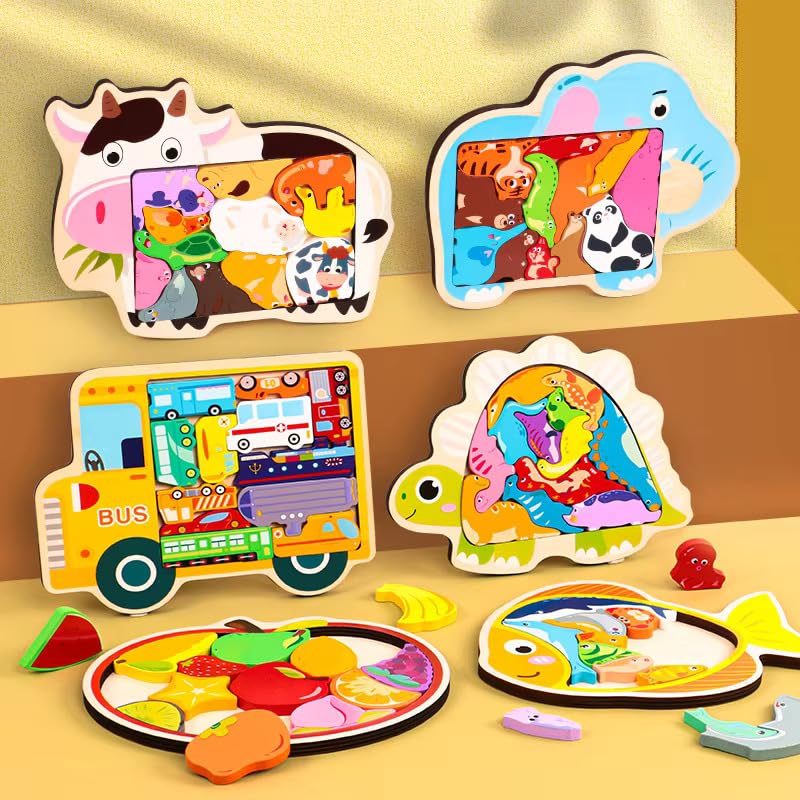 Muren Wooden Animal Jigsaw Puzzles For Kids Ages 38 Toddlers Preschool Educational Learning Random DesignPack Of 1