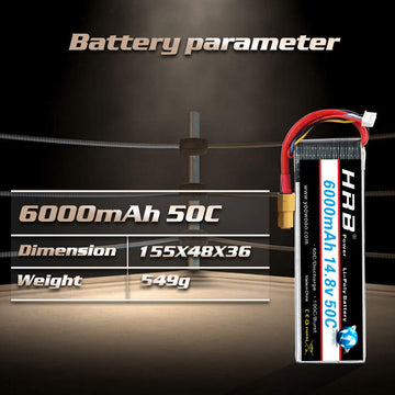 HRB 14.8V 6000mAh 4S Lipo Battery Pack 50C with XT60 Plug for RC Airplane, RC Helicopter, RC Car, RC Truck, RC Boat