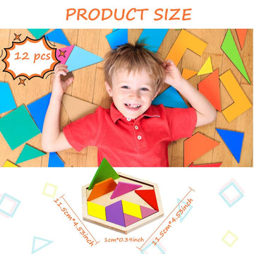 Meooeck 12 Pack Tangrams Wooden Puzzles Tangrams Classroom Set Tangrams For Kids Shape Tangram Puzzles Brain Logic Blocks For Ga