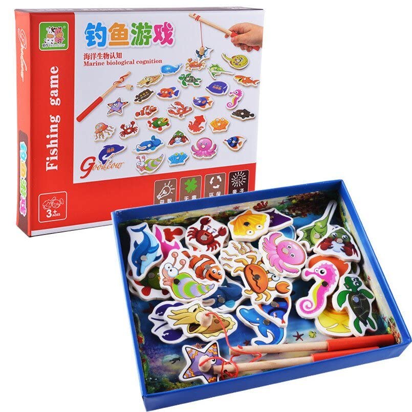 Little Mind Wooden Sea Animals With Magnetic Stick Fishing Game For Kids  Interactive Montessori Toy For Toddlers, HandEye Coo