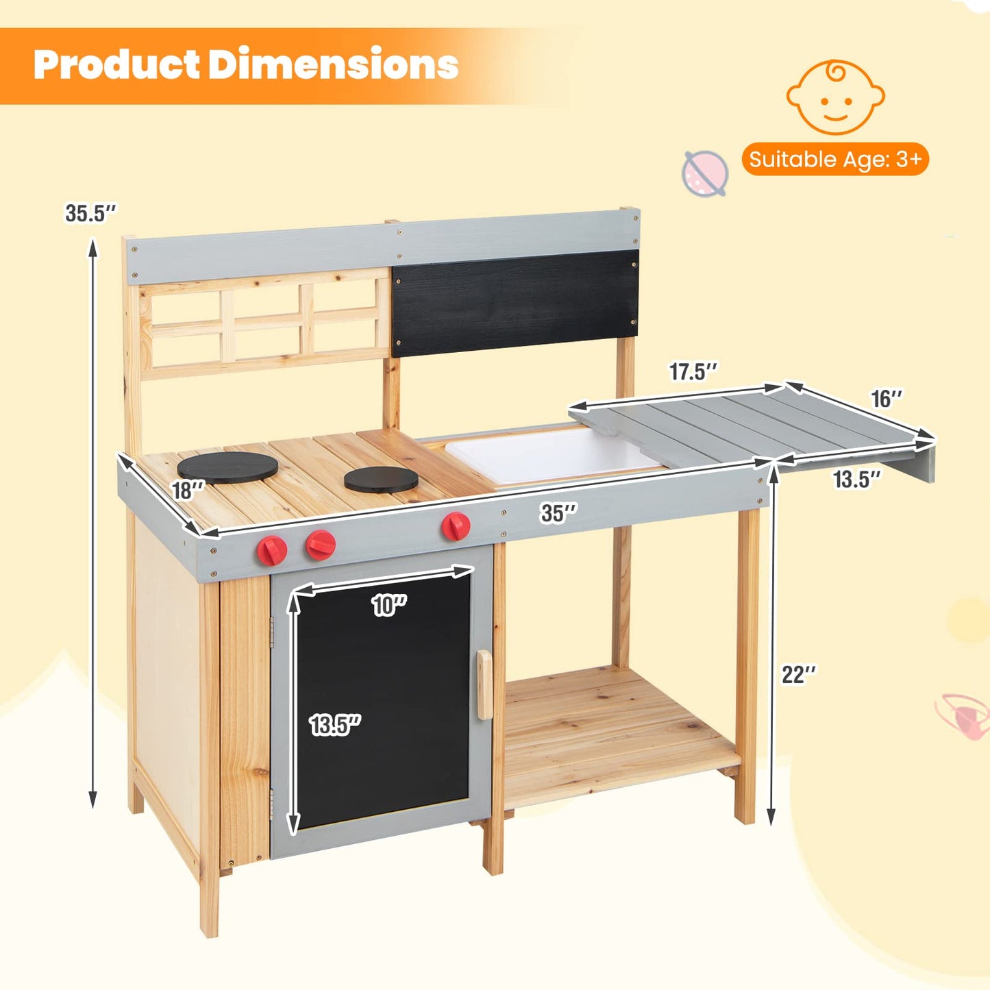 Honey Joy Mud Kitchen, Wooden Outdoor Play Kitchen For Toddlers, Removable Sink, Chalkboard, Kids Kitchen Playset, Mud Table, Pr