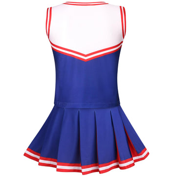 Grajtcin Girls Cheerleader Costume Kids Cheer Uniform Cheerleading Outfit Halloween Fancy Dress For 6-7 Years (130, Blue)