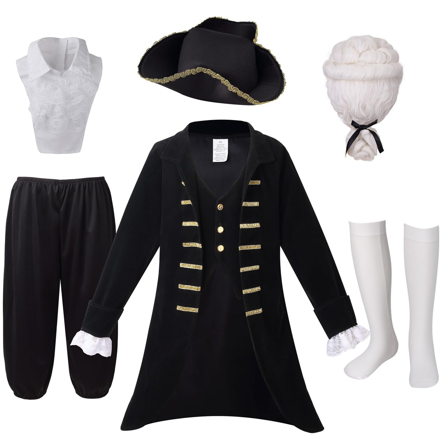 Grajtcin Kids Colonial Costume For Boys Historical Halloween George Washington Hamilton Costume 18Th Century Outfit Black 13-15