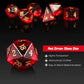 DNDND Glass Dice Set D&D 7 Piece Red Zircon Dice with Great Gift Box for DND Dungeons and Dragon Tabletop Game (Red Glass with G