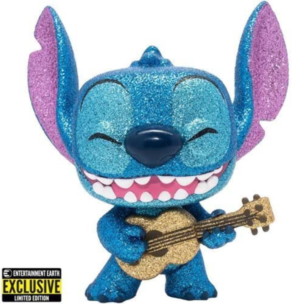 POP Funko Lilo & Stitch Stitch with Ukulele Vinyl Figure 3.75" Blue Diamond Glitter - Entertainment Earth Exclusive