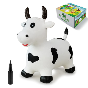 Hotmax Bouncy Cow Hopping Horse Toys, Inflatable Bouncing Animal Hopper For Toddlers Or Kids, Ride On Jumping Farm Toys For Boy Or Girl Birthday Gift 2 3 4 Year Old (White Cow)