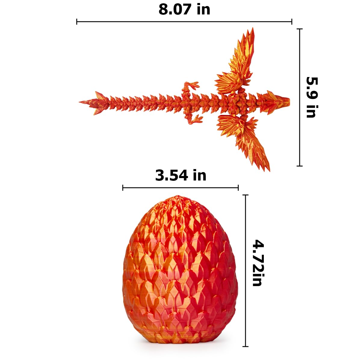 AUMEILLER 3D Printed Flying Dragon Egg,Crystal Dragon Fidget Toy in Egg,Executive Desk Toys-Laser Red
