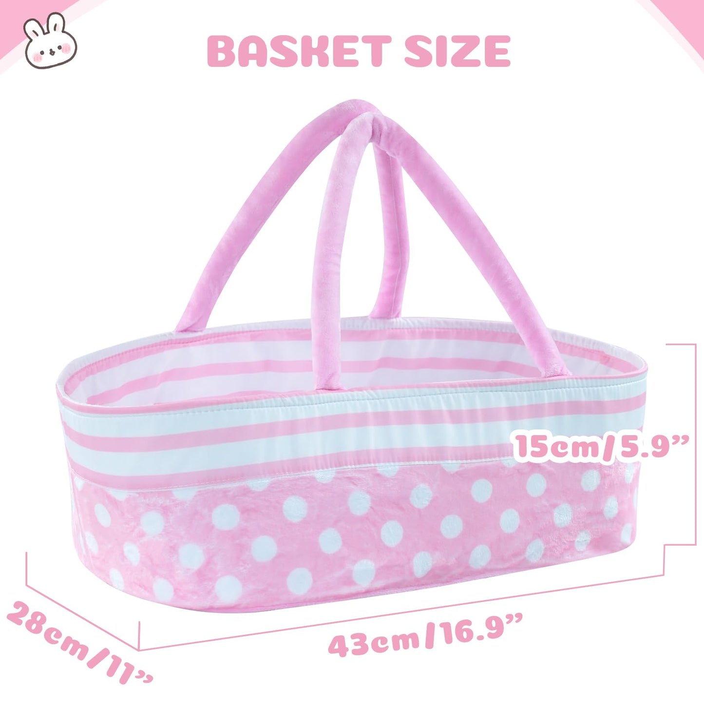 Babeside Reborn Baby Dolls Bassinet Foldable Baby Doll Crib Bed Soft Doll Carrier Doll Accessories With Handle For 17-22 Inch Baby Dolls Girls (Pink)