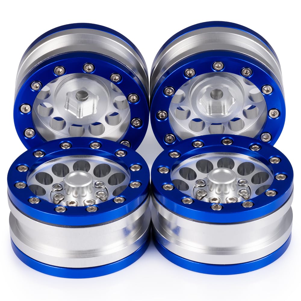 MOHERO 1.9'' Alloy Beadlock Crawler Wheels Rims Set for RC 1/10 Model Crawler SCX10 Pack of 4 (Blue)