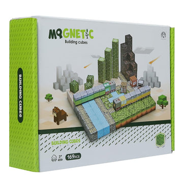 Knick Knack Magnetic World Building Blocks Set | Mini Themed Magnetic Cubes For Kids Ages 3 And Up (169 Pieces)
