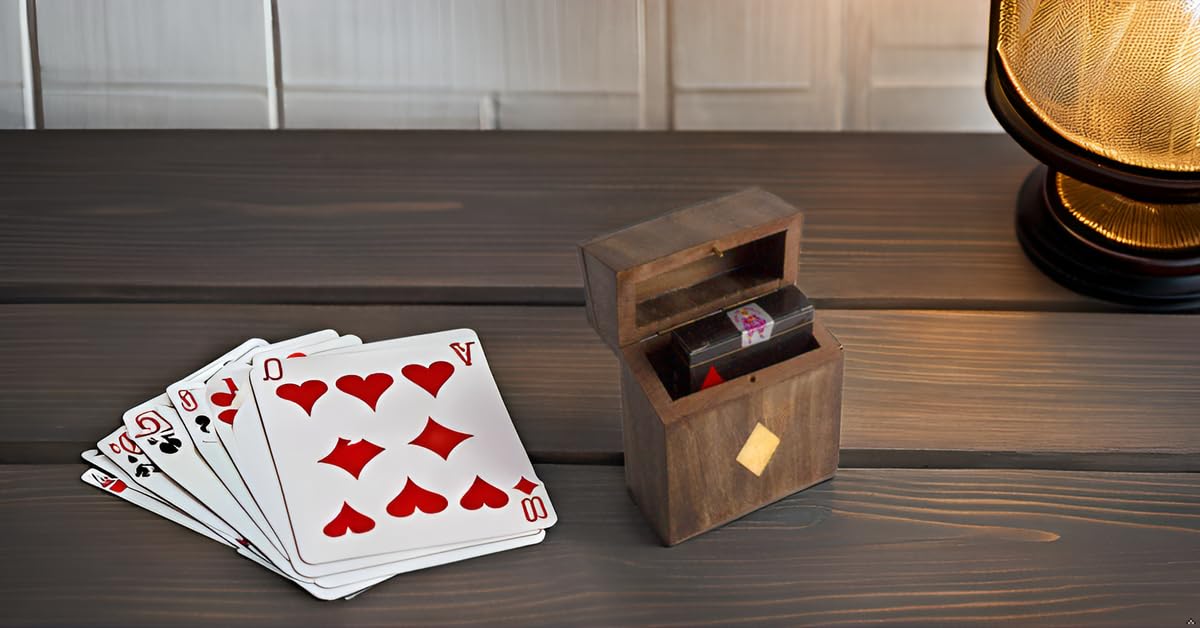 Birthday Gift Ideas Handcrafted Classic Wooden Playing Card Holder Deck Box Storage Case Organizer With enhanced Quality 'Ace' Playing Cards Anniversary Housewarming Gift Ideas For Men & Women (Heart)