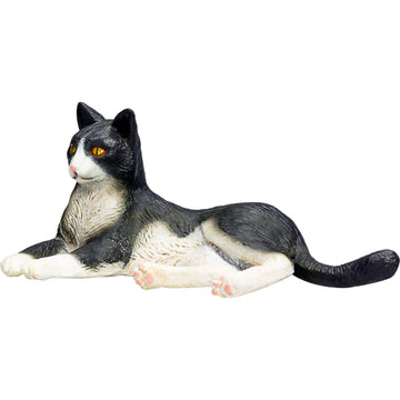 Mojo Black And White Cat Laying Realistic Domesticated Animal Hand Painted Toy Figurine