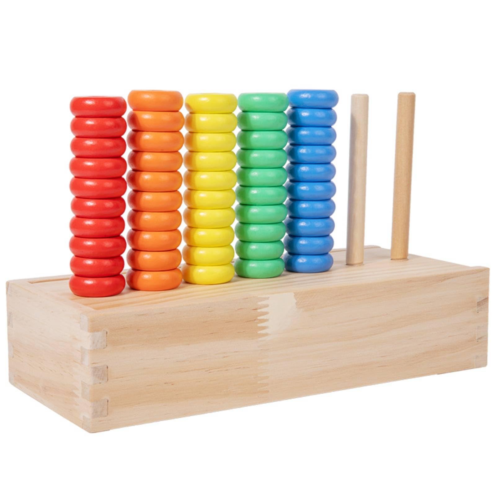 Clovrix Early Learning Rainbow Disc Sorter Natural Wood Wooden Stacker Painted Finish Counting Rings Polished Rounded, Ring Sort