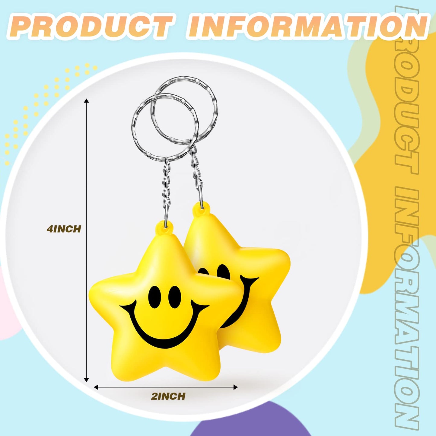 Vertintong 24 Pcs Star Stress Ball Keychains Smile Face Mini Foam Balls for Kids Valentine Classroom Exchange Gifts Adults Schoo