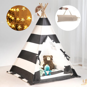 Teepee Tent For Kids, Xiaowantong Kids Teepee Tent With Padded Mat, Lights, Carry Bag, Natural Cotton Canvas Toddler Play Tent Indoor, Washable Foldable Teepee Tent For Girls & Boys Outdoor