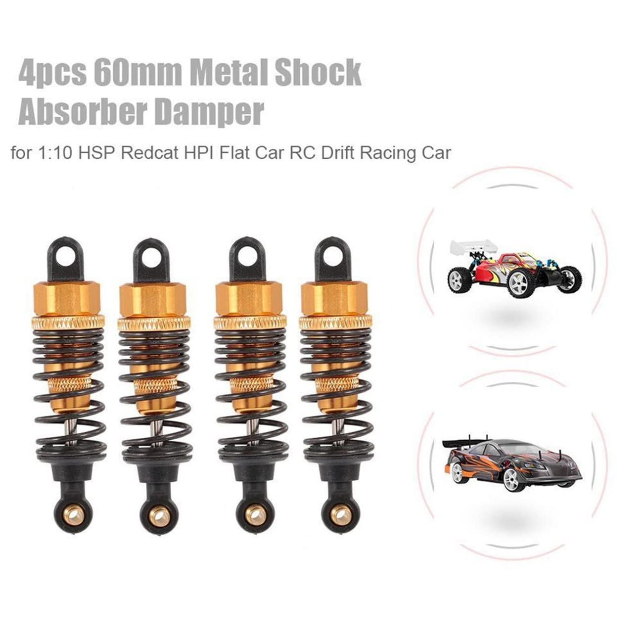 Aluminum Oil Filled RC Shock Absorber 55mm for Tamiya Tt-01 Mf-01x 1/10 RC Car Upgrade Part 4 pcs/set(Yellow)