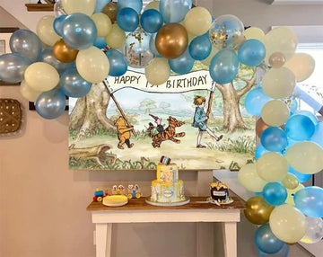 Unbala Winnie Backdrop - Happy 1st Birthday Photography Background, 57x37 Inch Banner for Kids Party Supplies, Model XI57