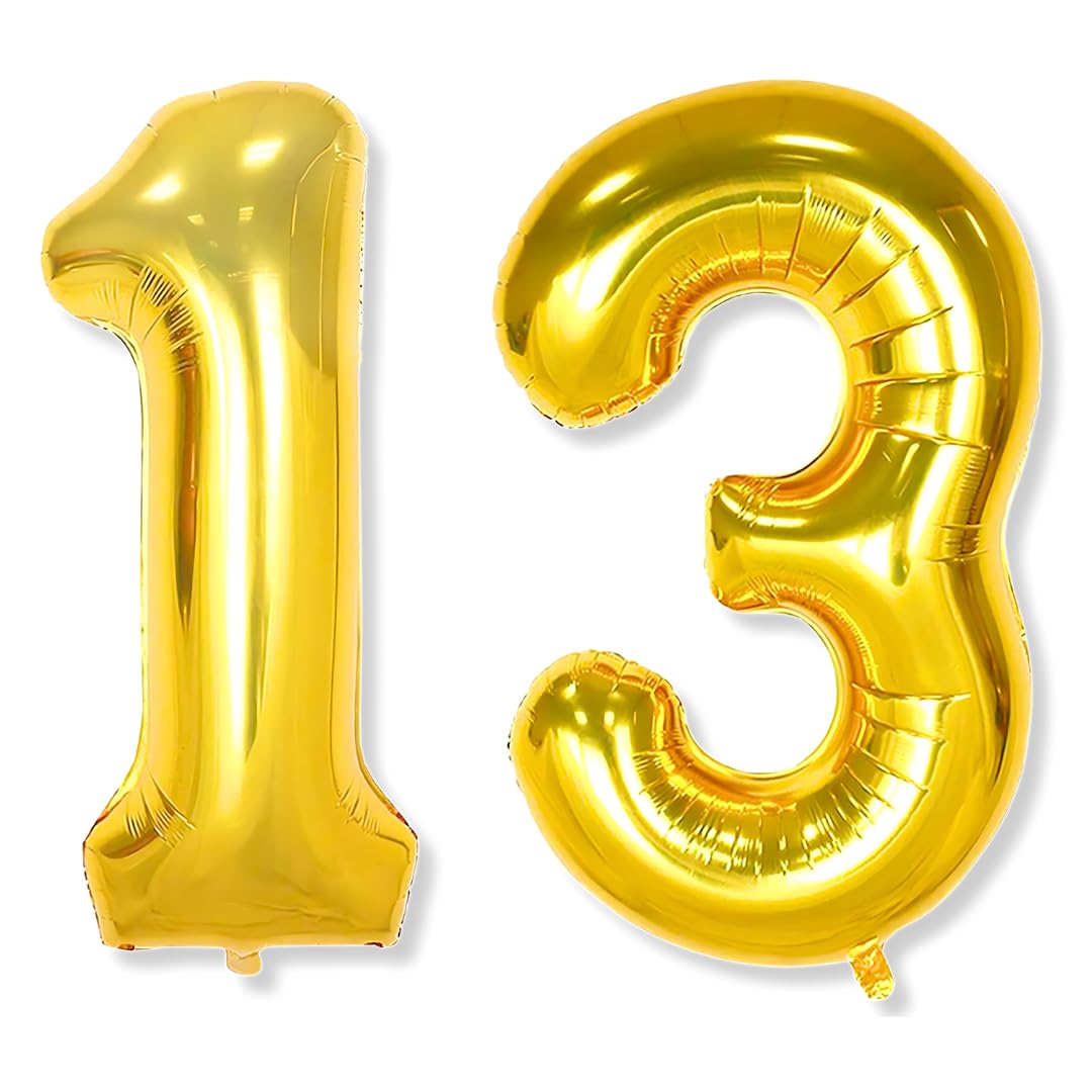 Flyloons 13 number Golden Foil Balloon 16 inch Size Birthday Decoration Items Pack of 2 | 13th Year Balloons | Thirteen