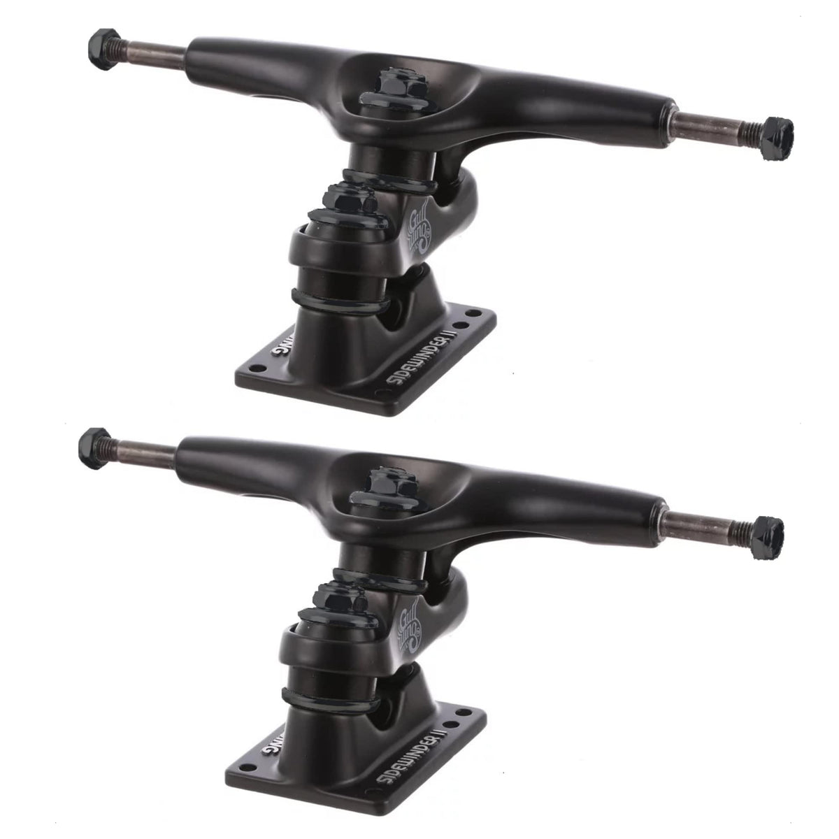 Gullwing Trucks Sidewinder II Black Skateboard Double Kingpin Trucks  185mm Hanger 10 Axle (Set of 2)