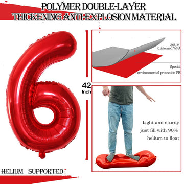 Goer Number 16 Balloons For 16Th Birthday Sweet 16 Party Decorations,42 Inch Jumbo Foil Helium 61 Balloons For 61St Birthday Party Decoration (Red)