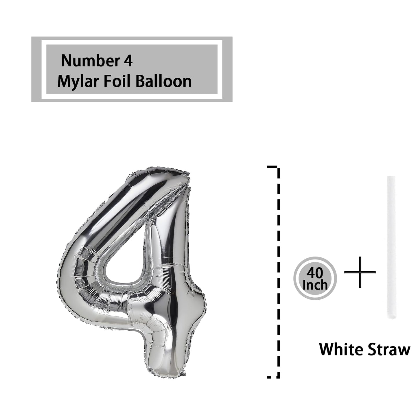4 Number Balloon Silver 40 Inch Big Foil Mylar 4Th Balloons For 4 Year Old Boy Girl Birthday Party Decorations Wedding Anniversa