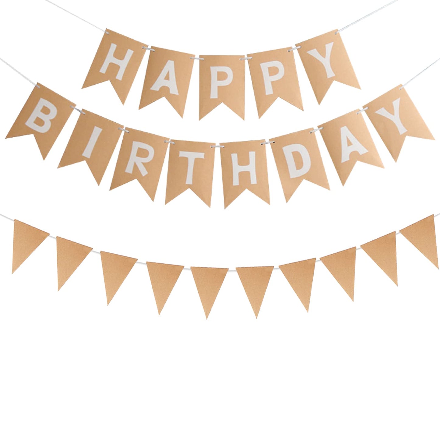 Zwiebeco Brown Birthday Party Decoration Supplies-Brown Kraft Happy Birthday Sign Banner Triangle Flag Bunting Banner Pennant Ga