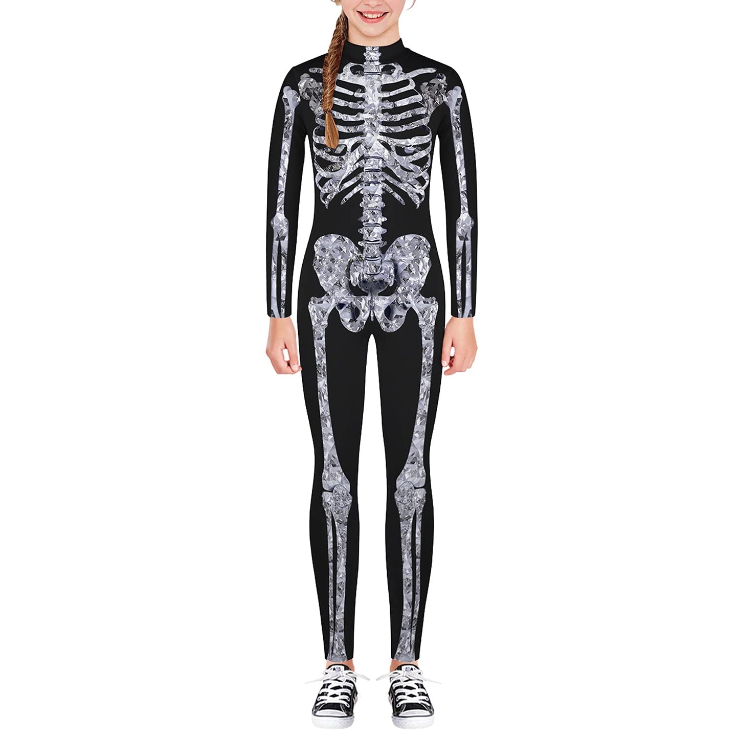 Remimi Kids Girls Halloween Skeleton Bodysuit Party Scary Cosplay Boys 3D Print Bone Skull Bodysuit Outfit Diamond L
