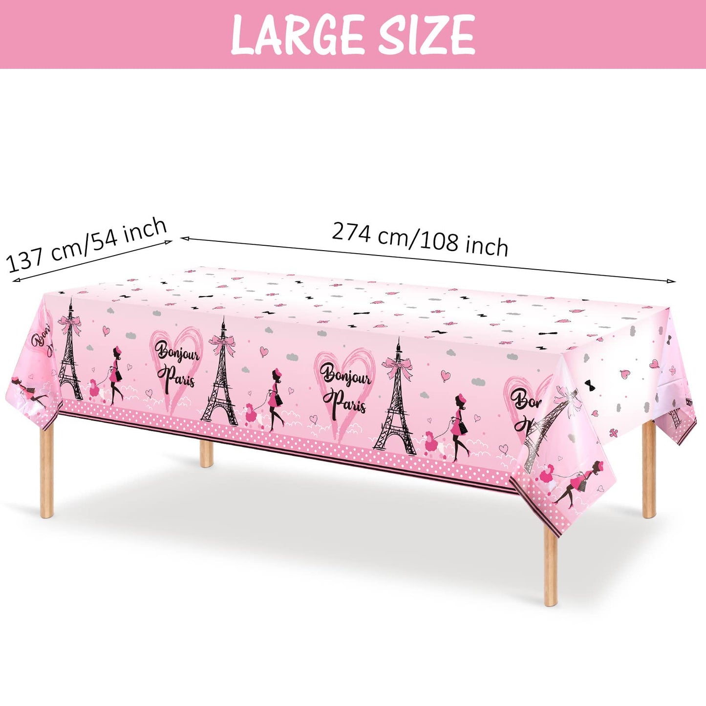 Paris Party Decorations Bonjour Paris Tablecloth Eiffel Tower Plastic Table Covers for Girls Birthday Party Decorations and Supp