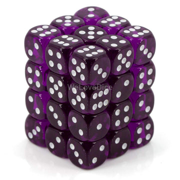 Chessex Dice D6 Sets: Purple With White Translucent - 12Mm Six Sided Die (36) Block Of Dice