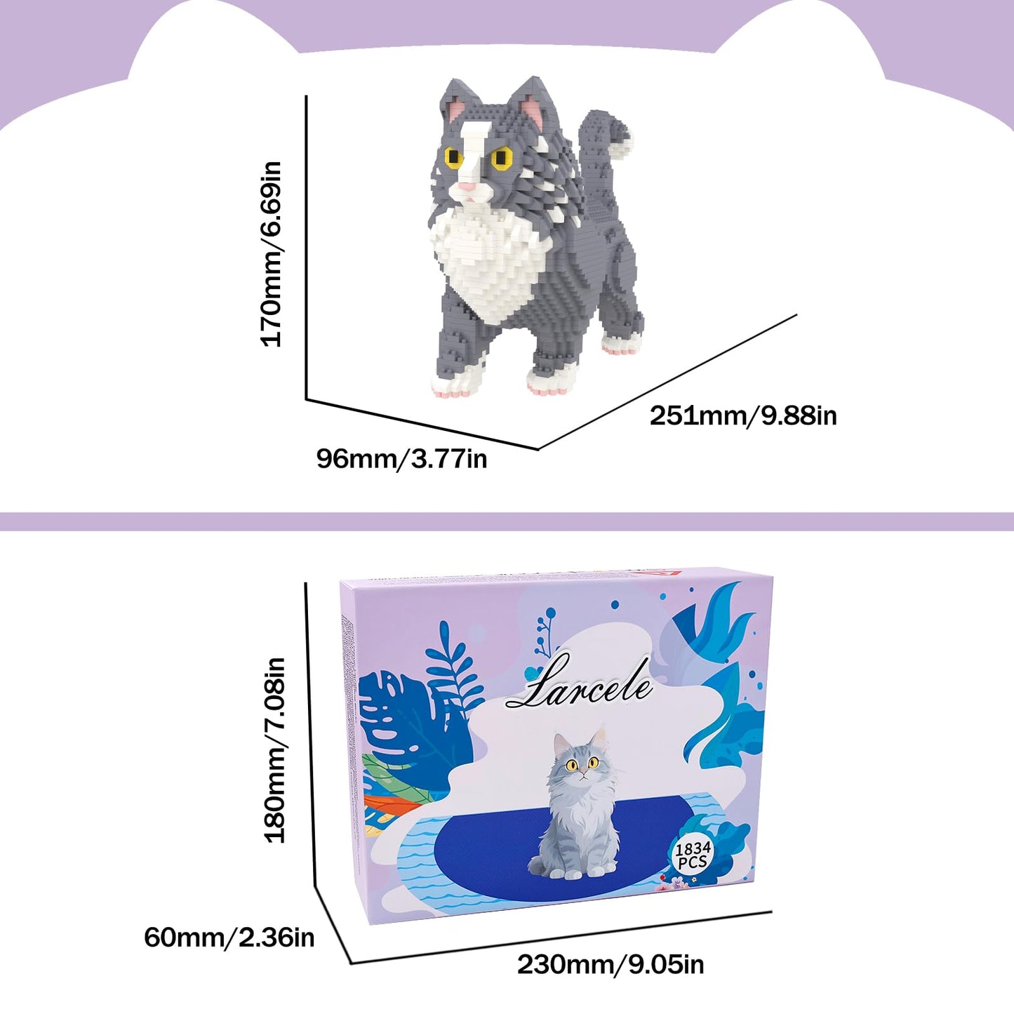 Larcele Micro Building Blocks Set, Diy Mini Building Toy Bricks For Age Over 12 Years, 1834 Pieces Kljm-05 (Maine Coon Cat)