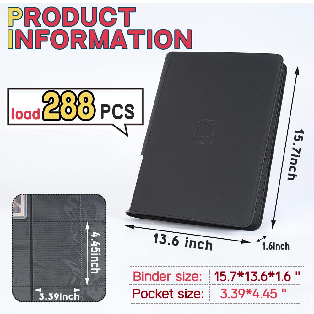 enhanced Top Loader Binder  Holds 288 Top Loaders 9-Pocket Toploader Binder with Sleeves for 3 x 4 Rigid Card Binder for Top Loader for Trading Cards or Sports Cards - Classic Red