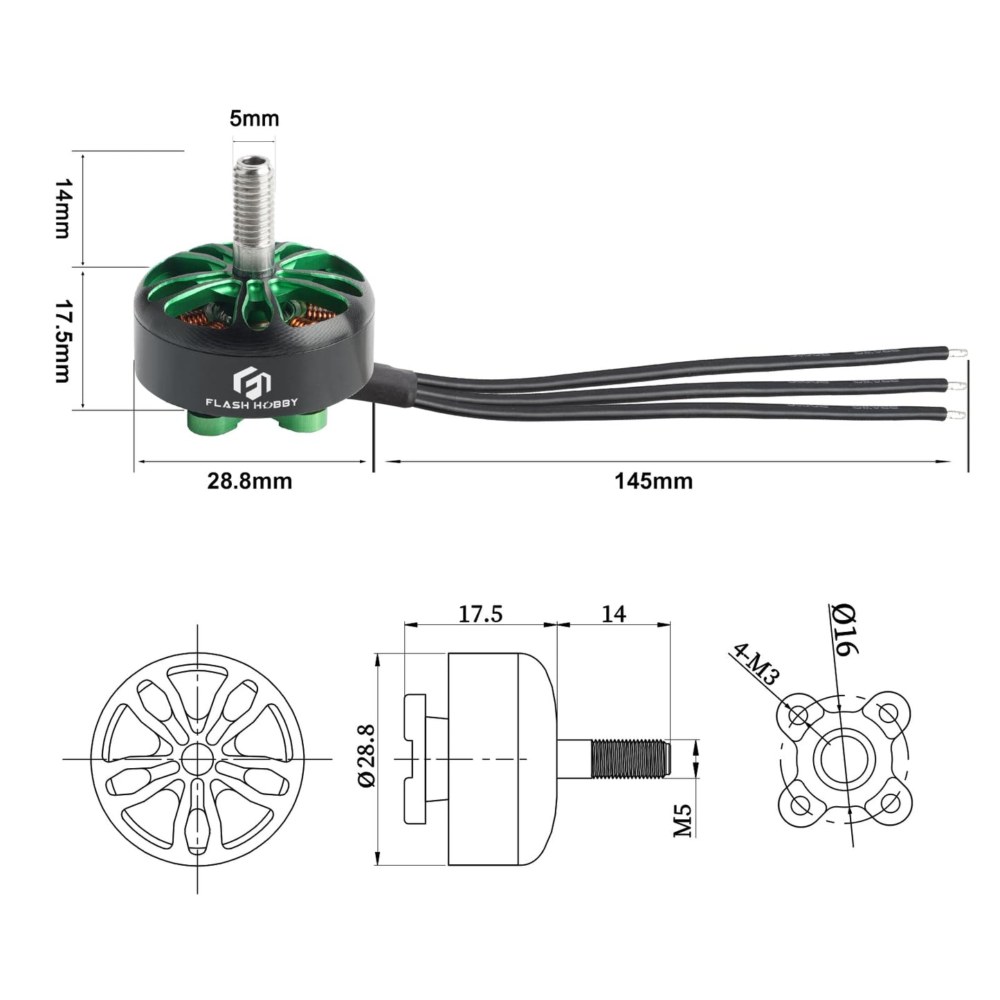 Flash Hobby Arthur 2306.5 Brushless Motor 1900Kv 2~6S Ultralight Build Drone Motor For Rc Drone Fpv Quadcopter Rc Airplane Fixed