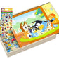 Spin Master Bluey 5 Wood Puzzles with Storage Box & Stickers Bundle - Ages 3+, Cardboard, Blue/Red/Green, Model 6066406