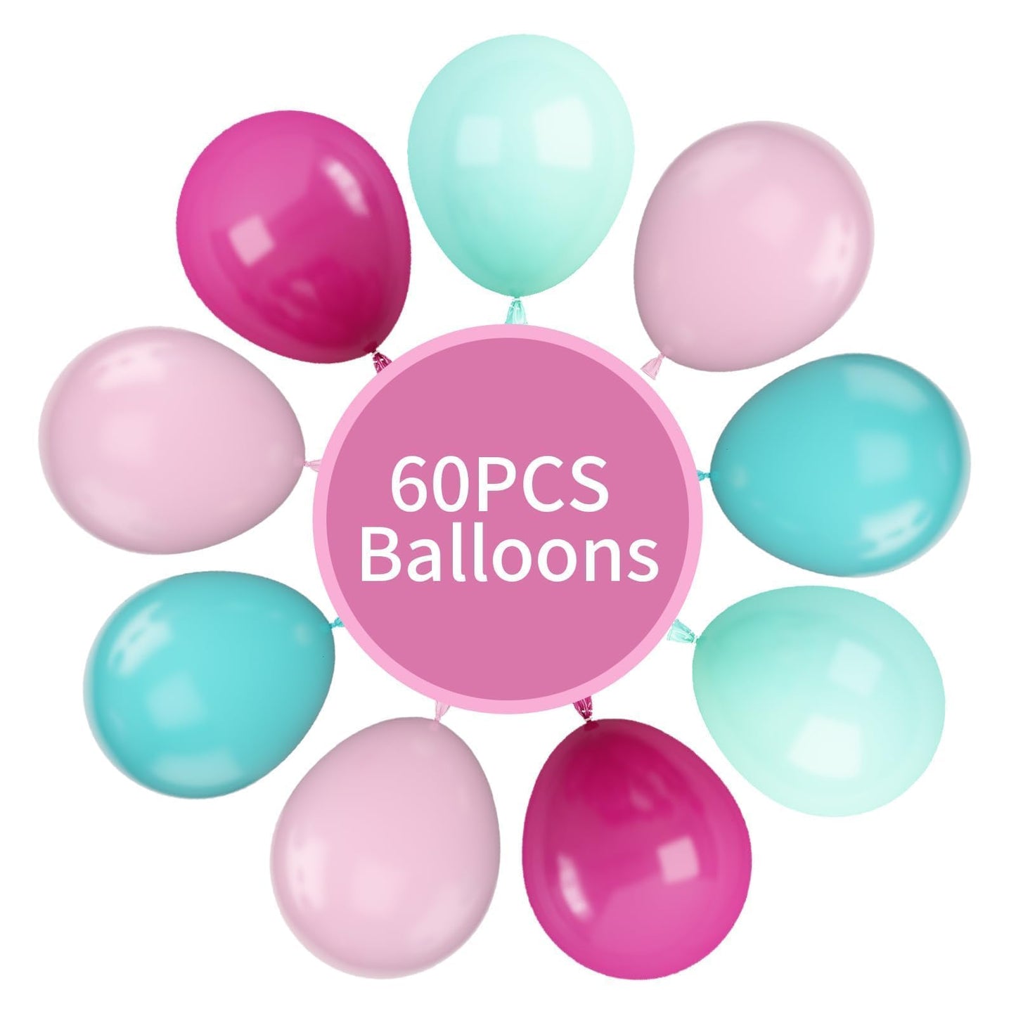 Pink Blue Balloons, 60Pcs Hot Pink Teal Blue Balloons, 12 Inch Hot Pink Confetti Helium Balloons Rose Red Turquoise Latex Balloo