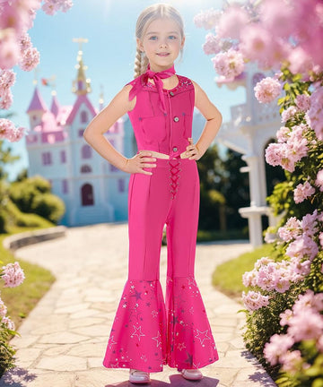 Btonai Girls Cowgirl Costume for Kids Pink Western Dress up 70s80s Disco Outfits Halloween Party 3-12Y