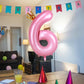 40 Inch Crown Pink Number 6 Balloon, Big Conjoined Baby Pink Foil Mylar Helium 6 Balloon For Girls 6Th Birthday Party Decoration