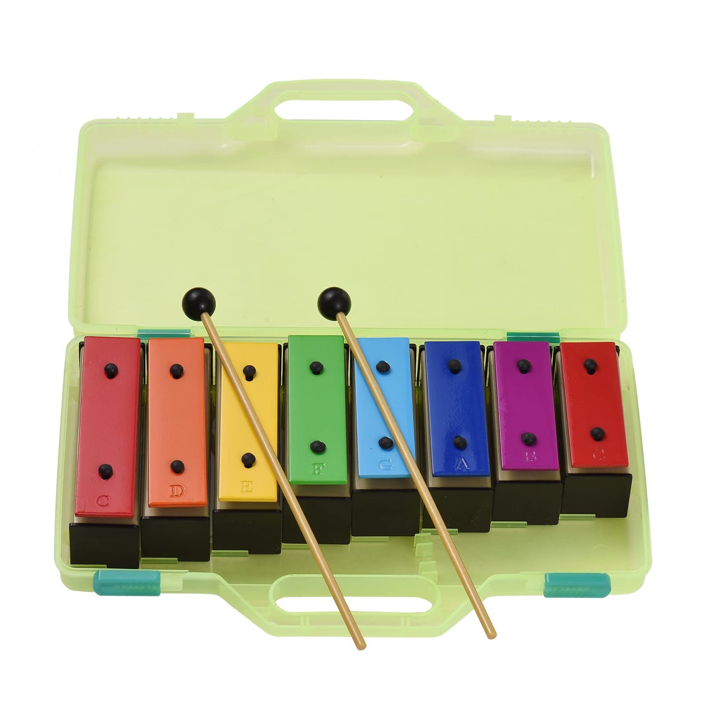 Excluzo 8Note Xylophone Glockenspiel Removable Rainbow Color Metal Plates Resonator Bells With Plastic Mallets Green Case Percu